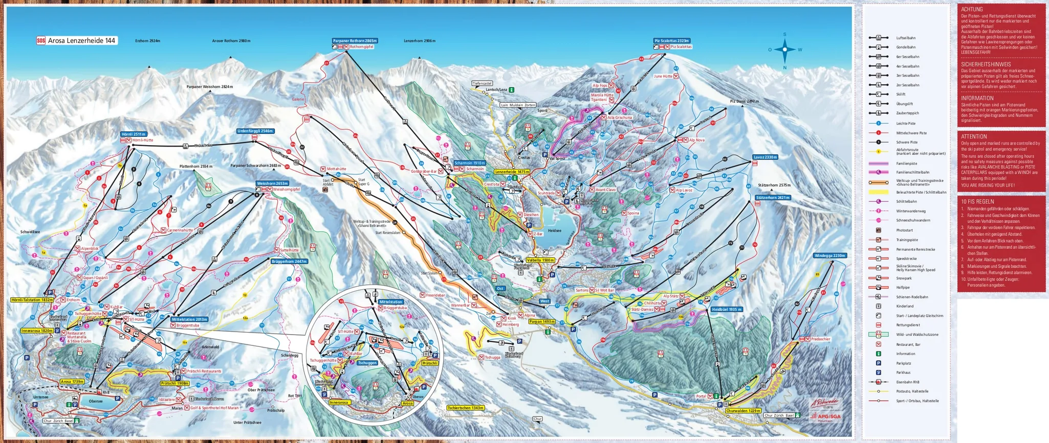 Pistkarta över Arosa, pister, liftar och nedfarter