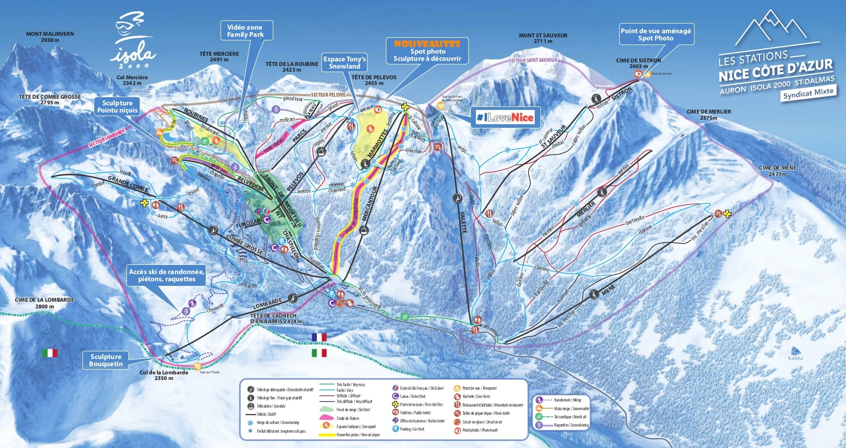 Pistkarta över Isola 2000, pister, liftar och nedfarter