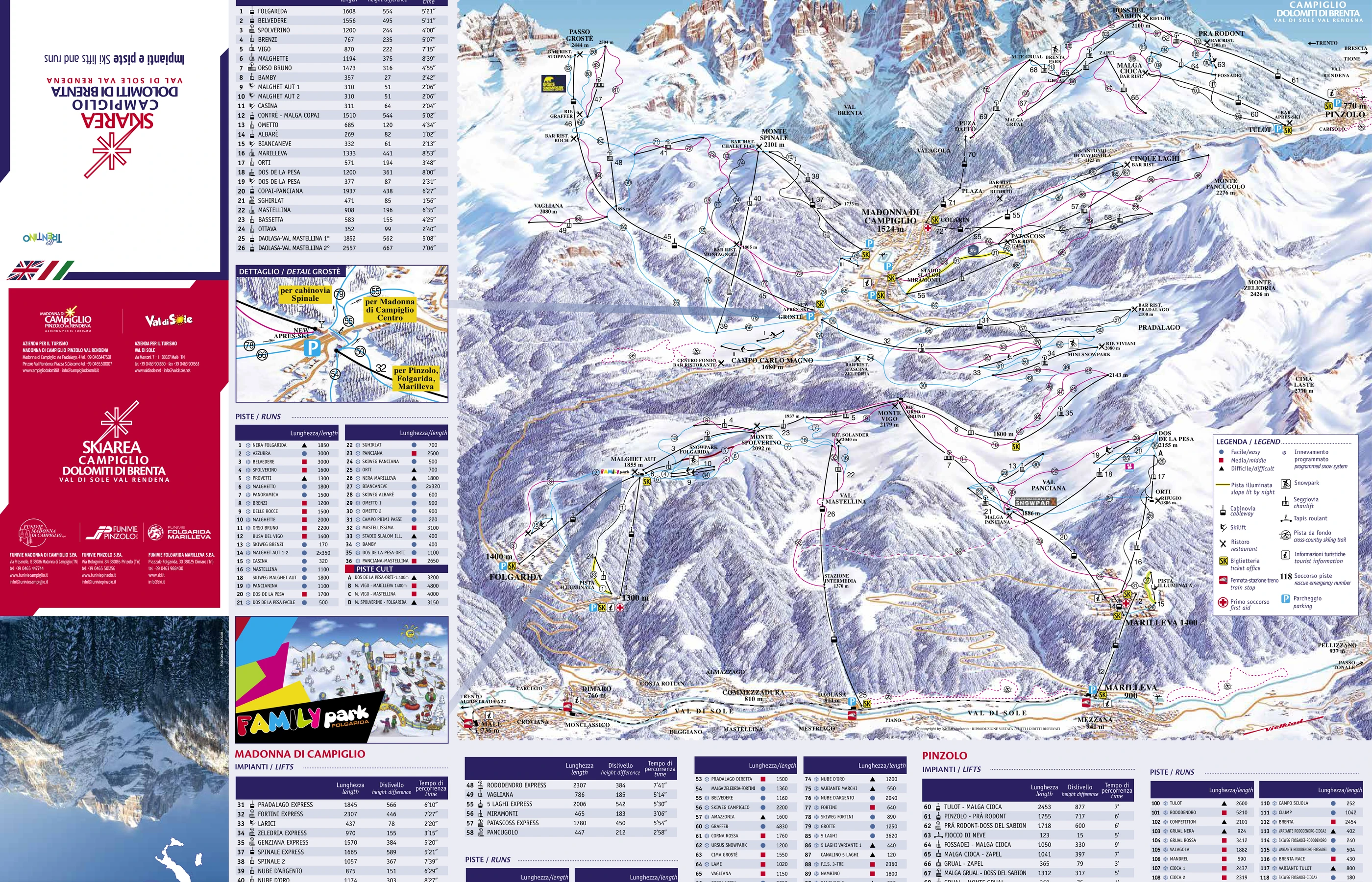 Pistkarta över Madonna di Campiglio, pister, liftar och nedfarter
