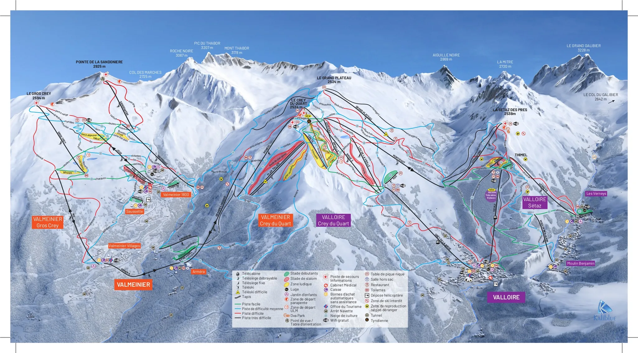 Pistkarta över Valloire, pister, liftar och nedfarter
