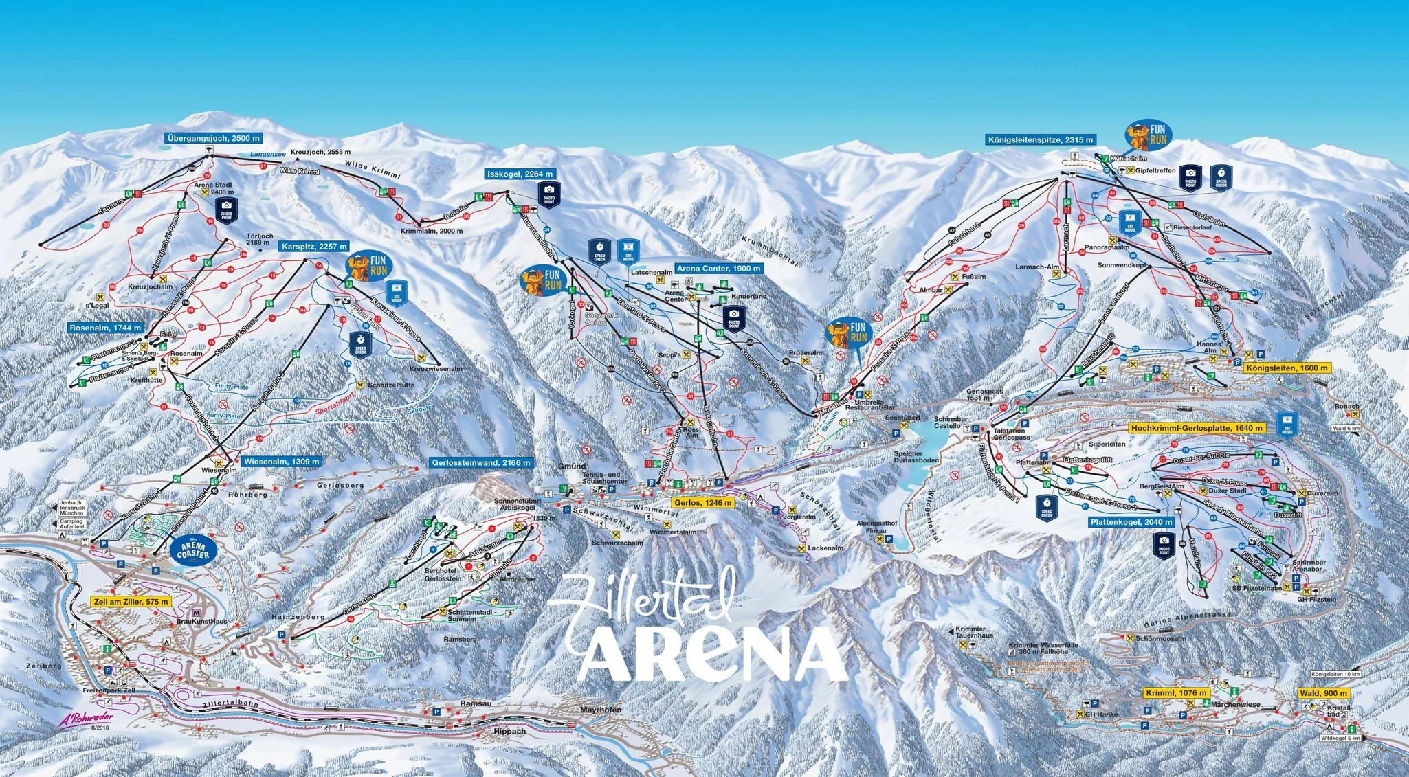Pistkarta över Zell am Ziller, pister, liftar och nedfarter